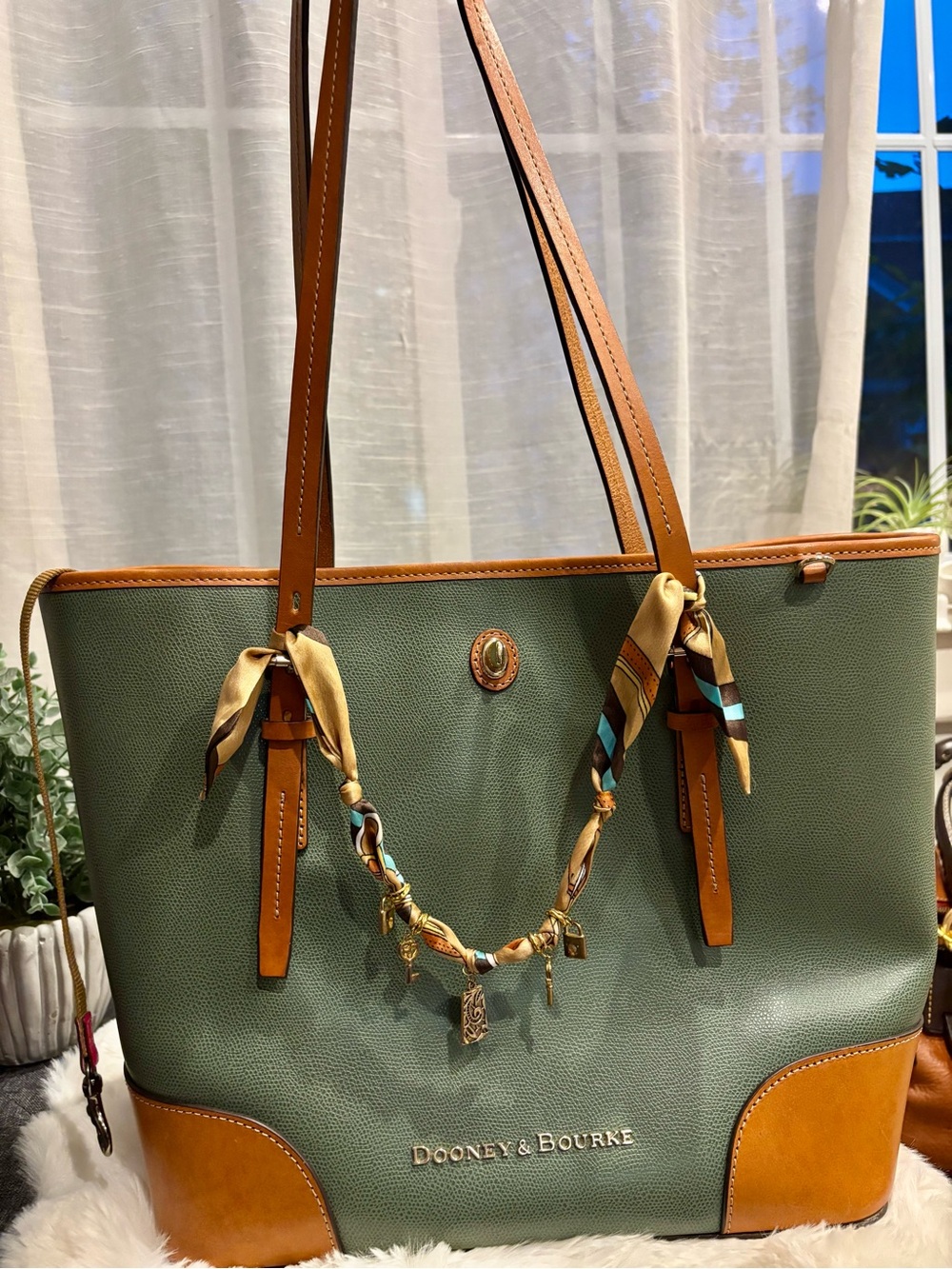 Dooney & Bourke Olive Green and Tan Leather Charm Tote